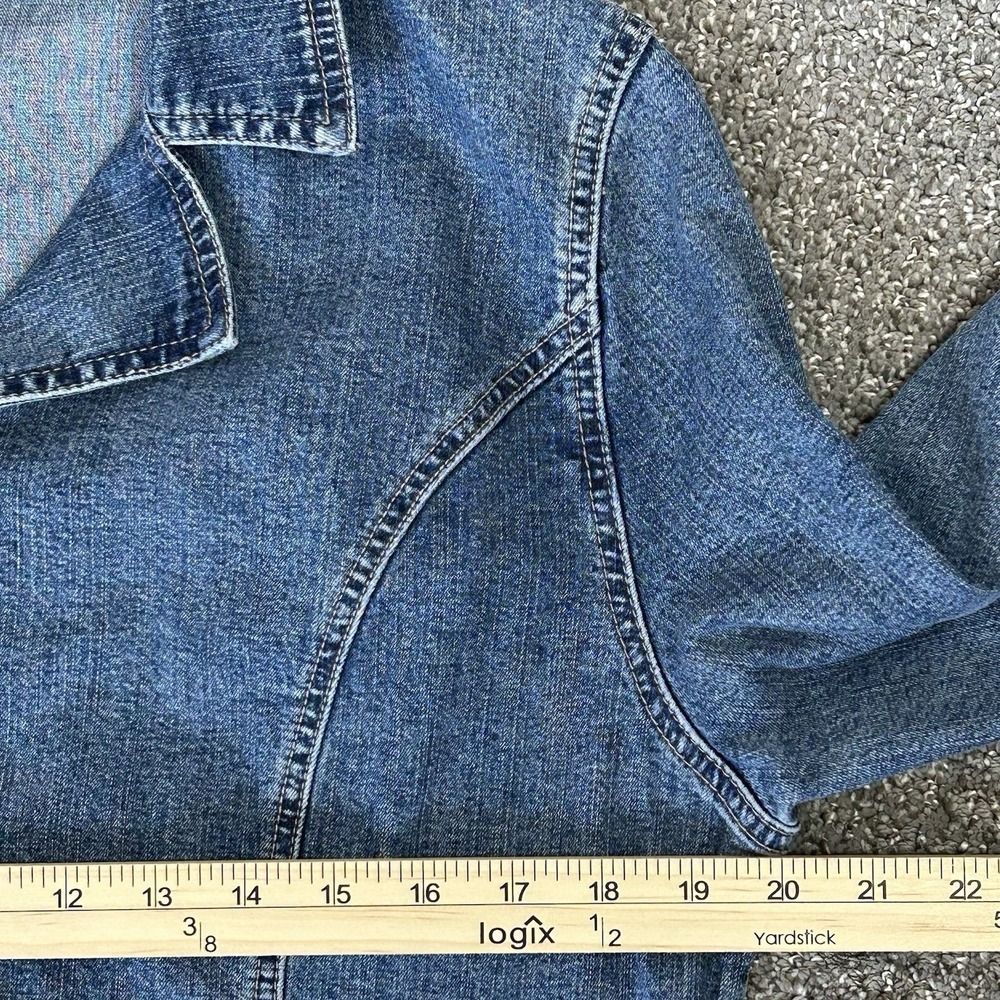 Ethyl Vintage Denim Blazer Jacket ~ Women's LARGE ~Medium Wash Stretch Y2K Retro - Picture 9 of 11
